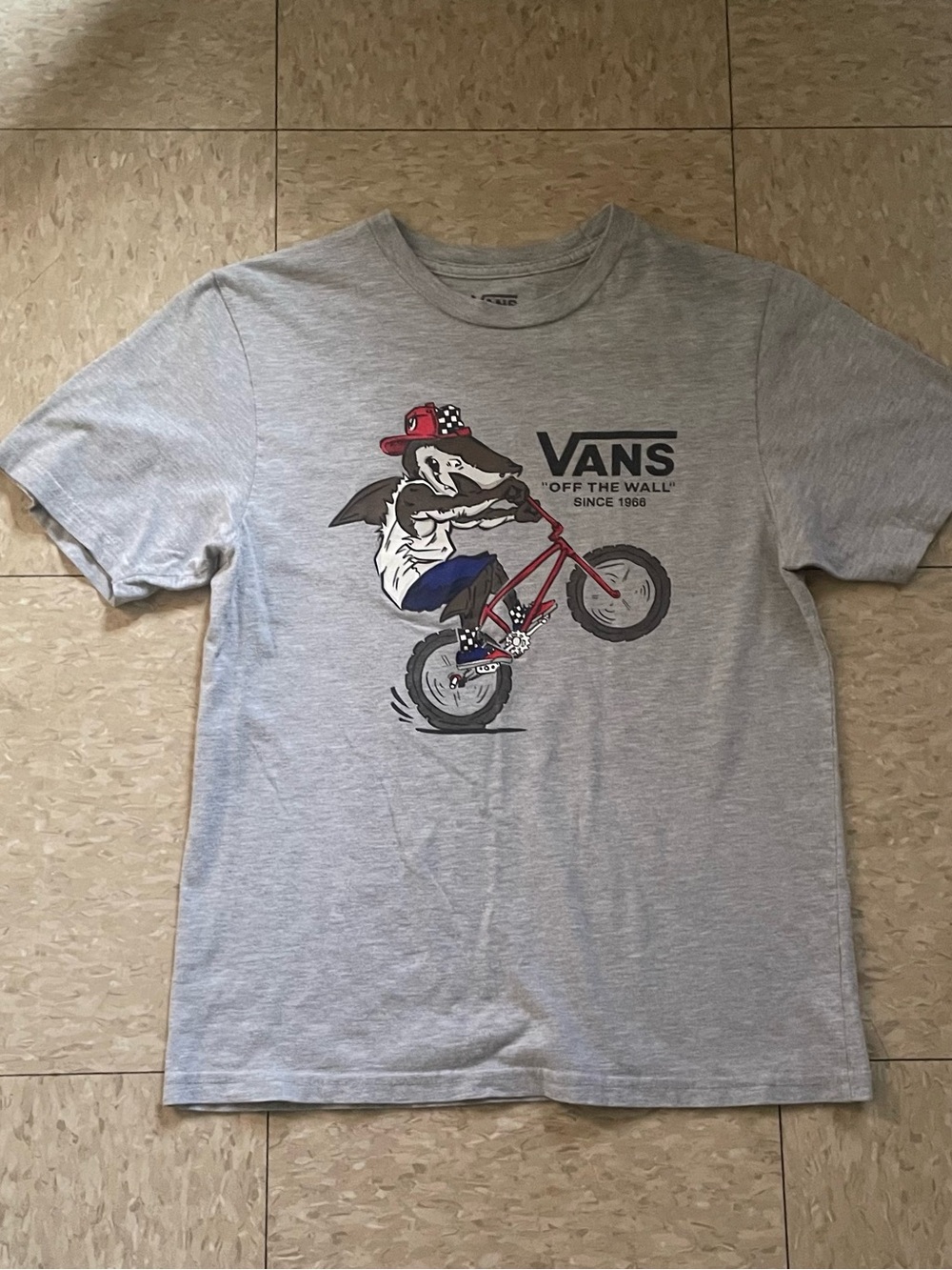 Vans Kids Light Gray Tee with Biking Dog Graphic